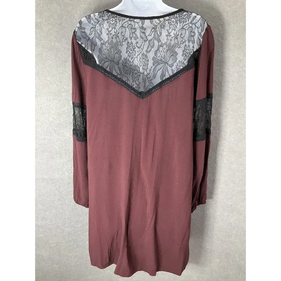Express Blouse Womens Sz L Maroon Lace Sheer Relaxed Romantic‎ Peasant Boho - Picture 2 of 11